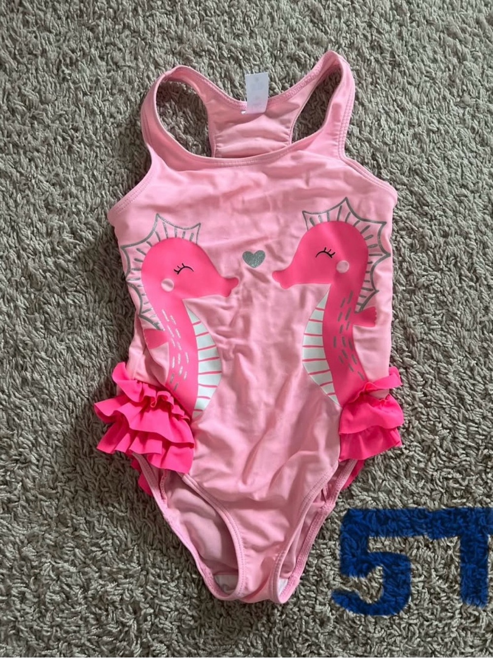 Pink Girls' Seahorse Ruffle One-Piece Swimsuit